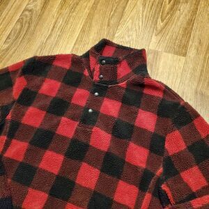 J.Crew Fleece‎ Pullover Adult Small Red Black Authentic Buffalo Plaid Preppy